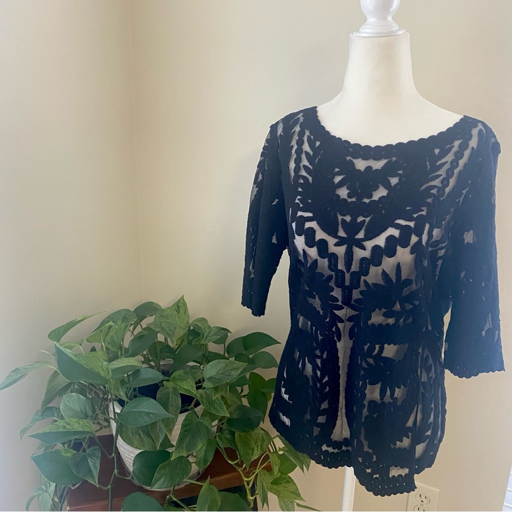 Laundry Sheer Black Lace Blouse